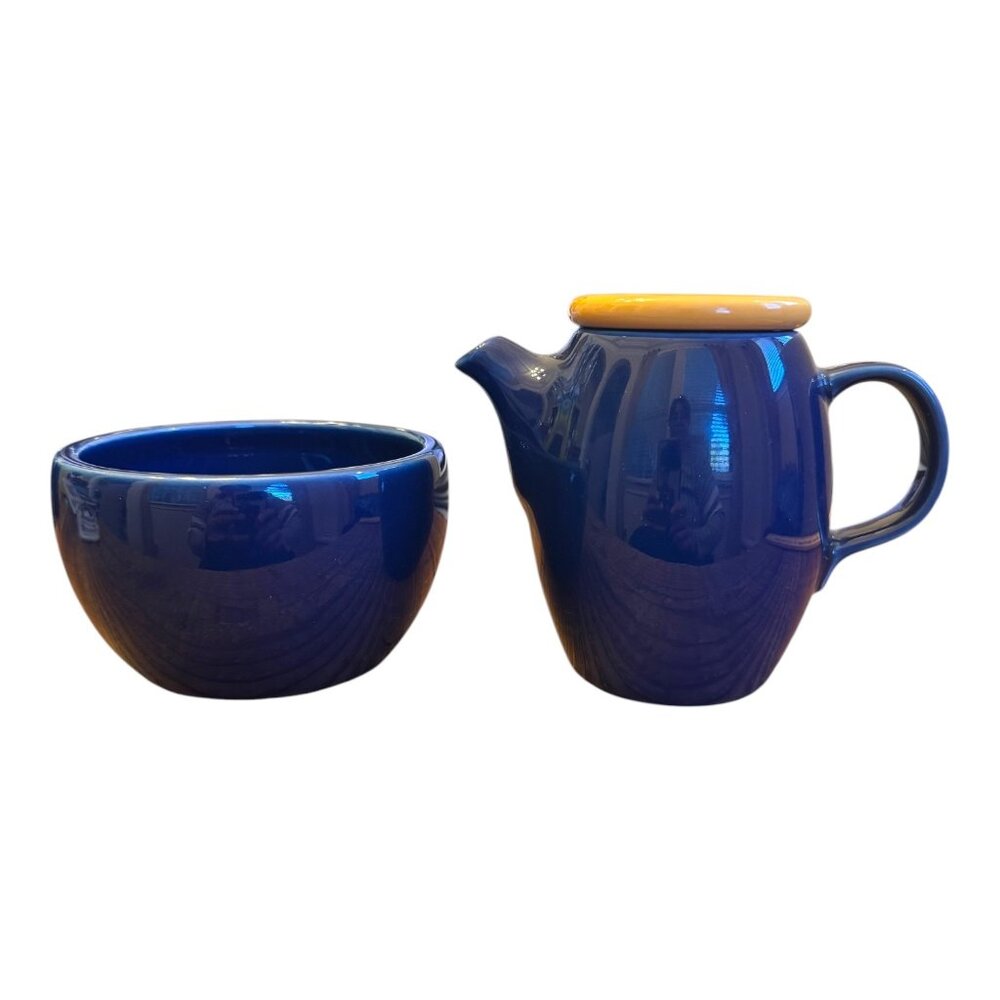 Fusions Honey Sapphire By Nancy Calhoun Sugar Bowl & Creamer Set With Lid